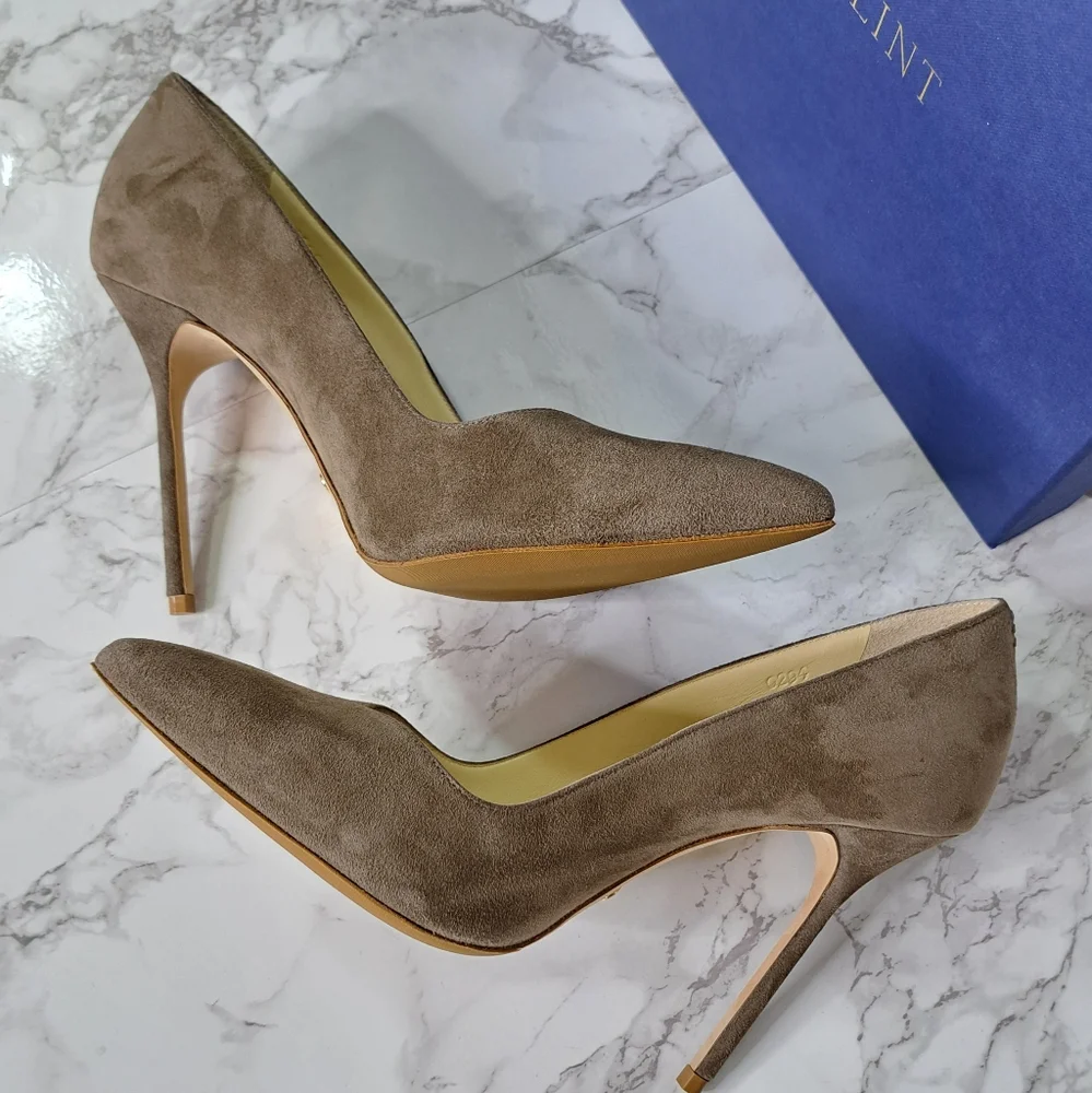 Sarah Flint Taupe Suede Perfect Pump 100 Stiletto Heels Size IT 38- US 8